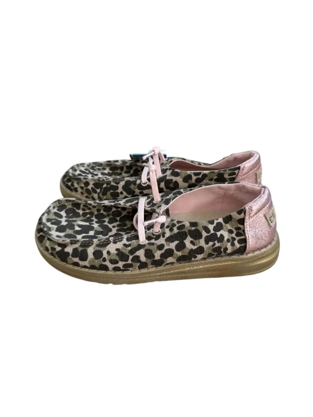 HEY DUDE Girls Leopard Print Shoes Size 2 NEW NWT